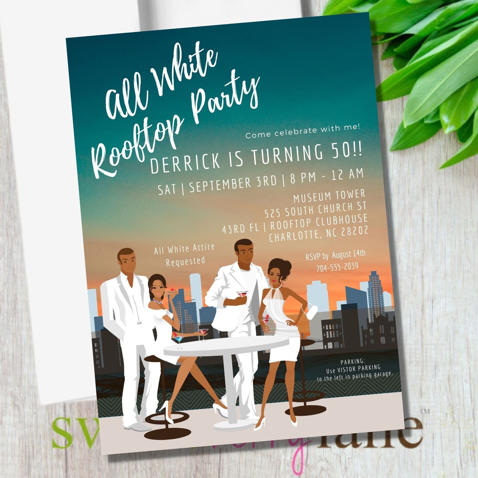 All White Party - African American 50th Birthday Party Invitation