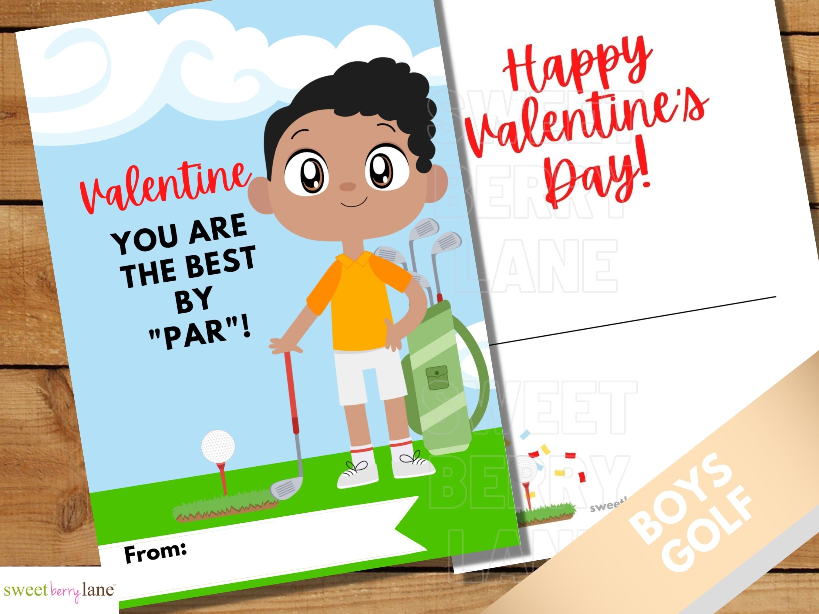 Black Boys Golf- School Valentines Day Cards