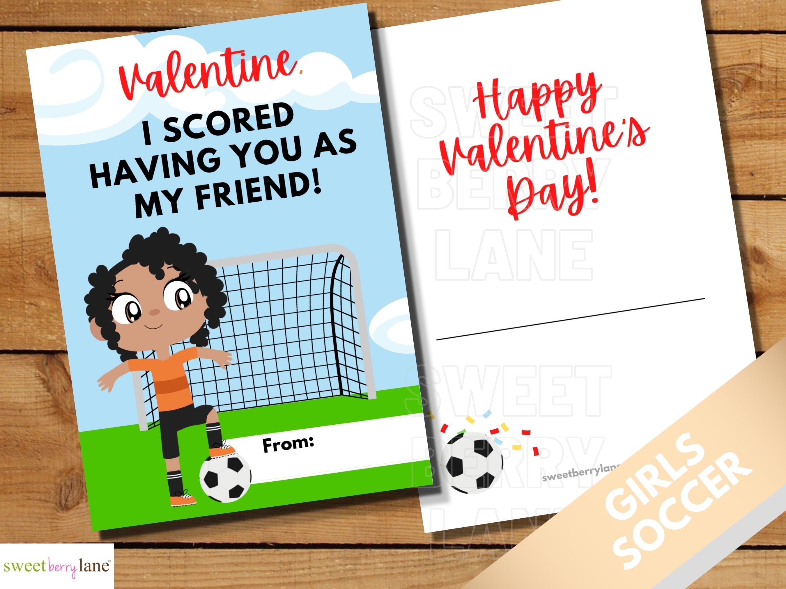 Black Girls Soccer- School Valentines Day Cards