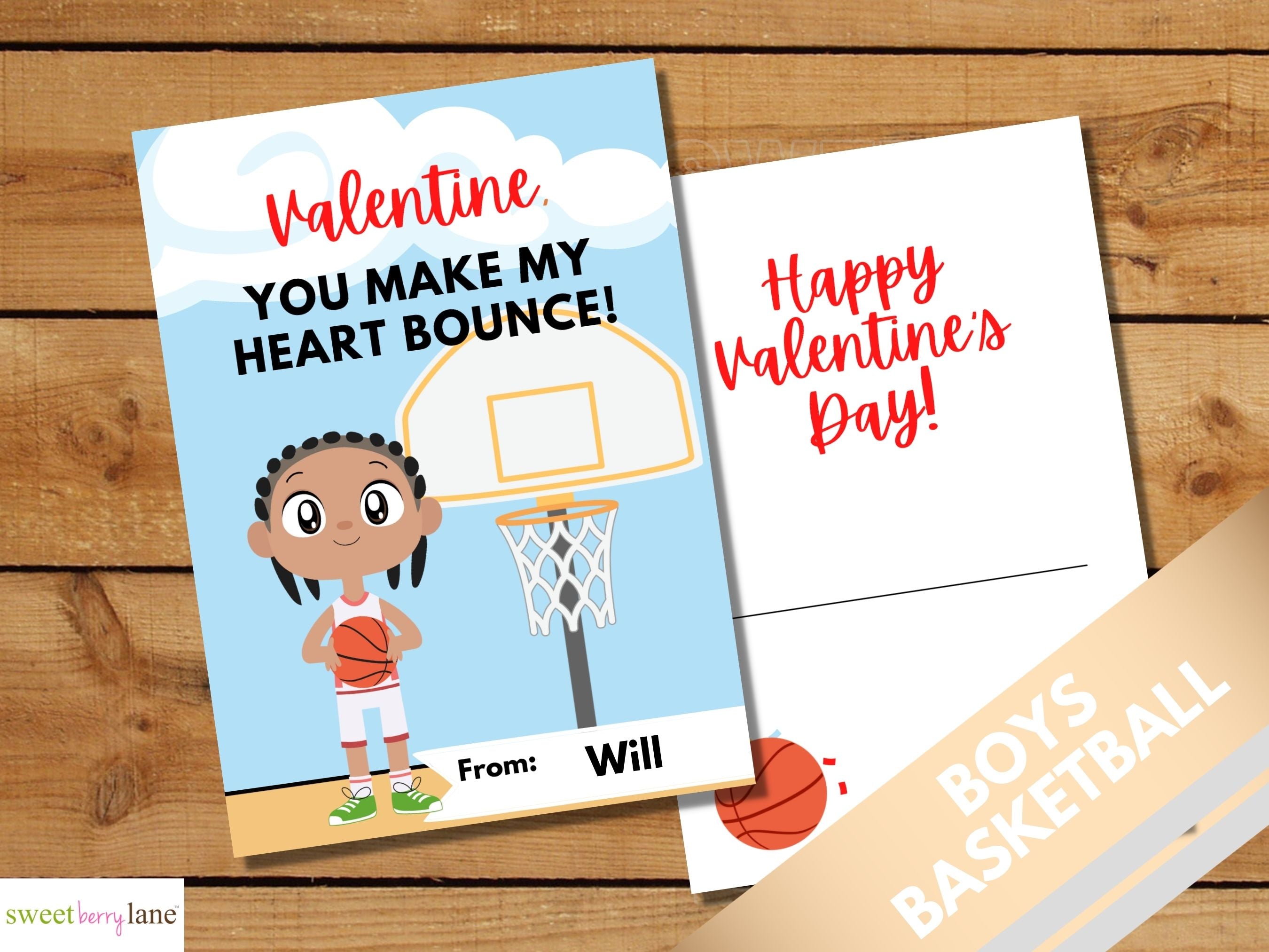 Black Boys Basketball - School Valentines Day Cards