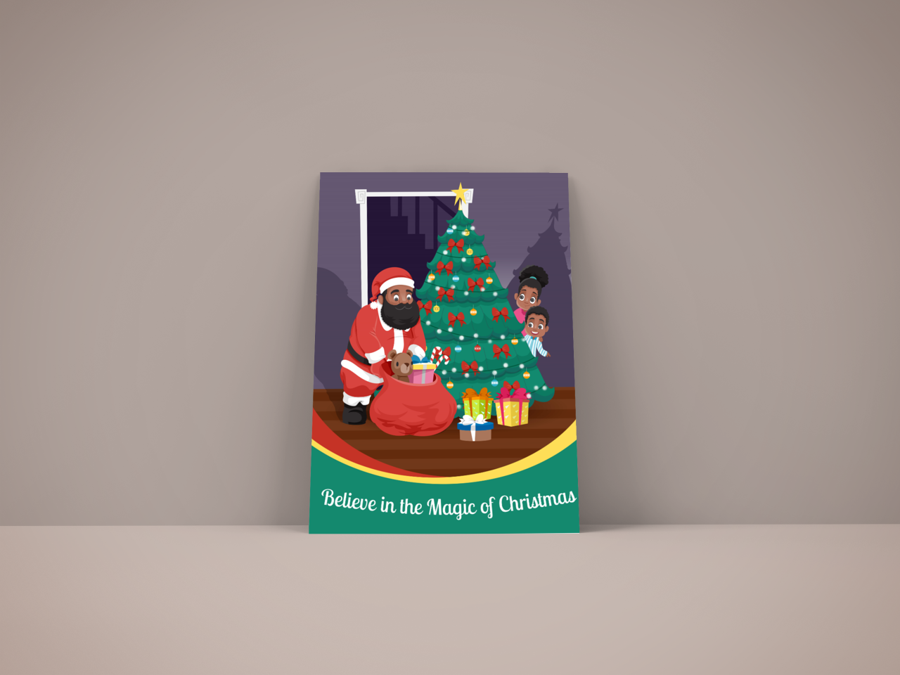African American Santa Claus Holiday Christmas Card - SweetBerryLane