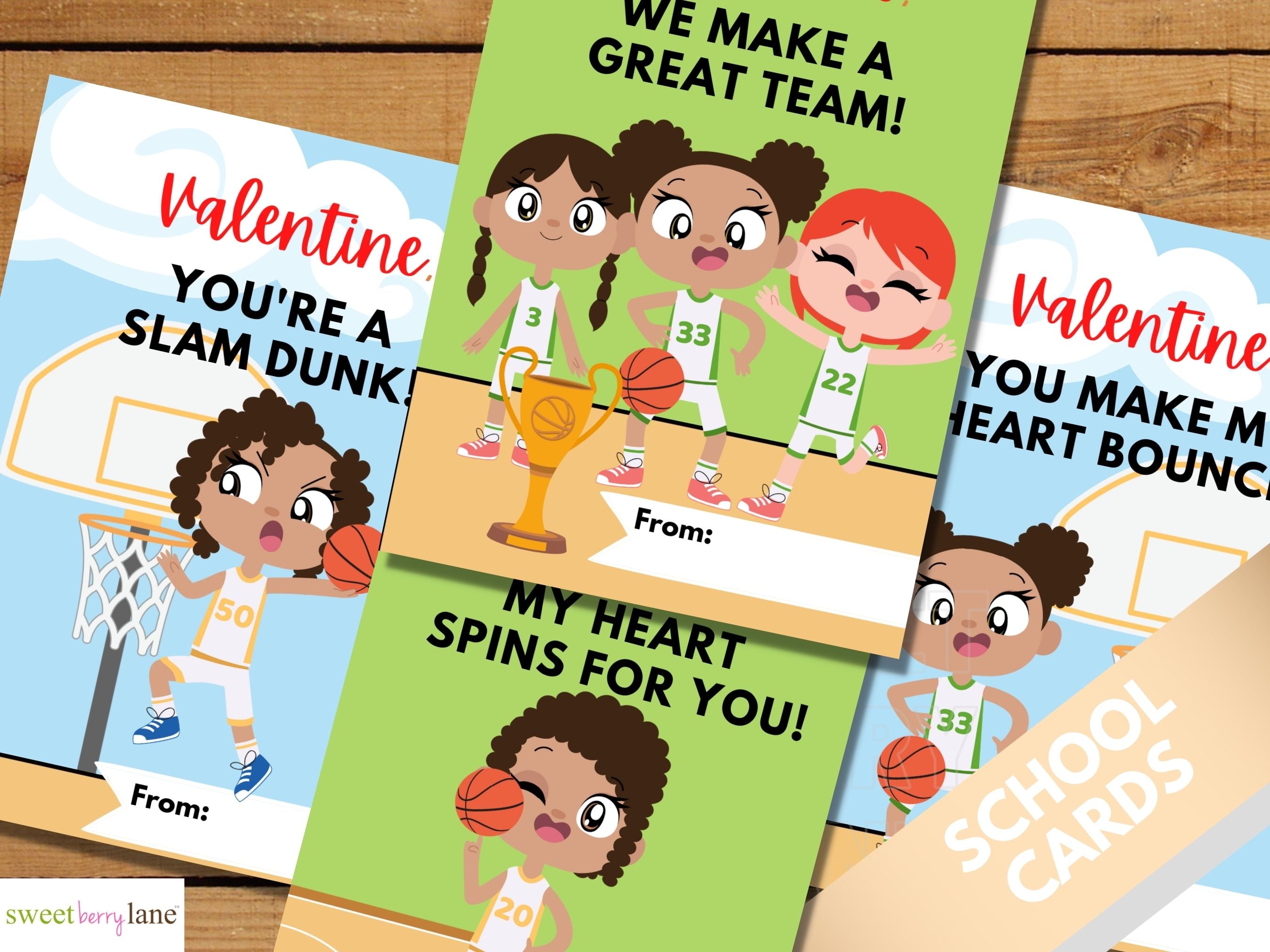 Black Girls Basketball - School Valentines Day Cards