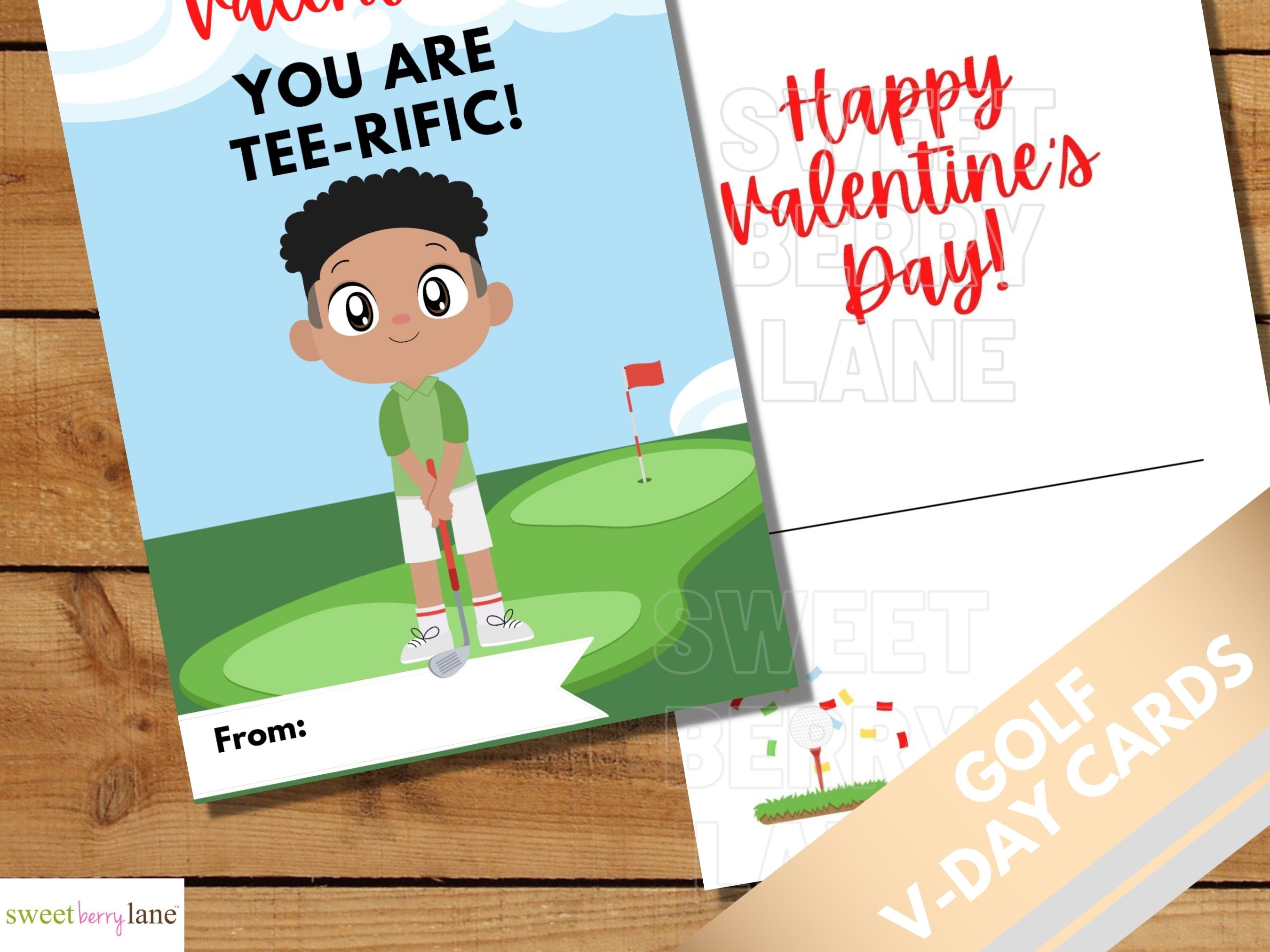 Black Boys Golf- School Valentines Day Cards