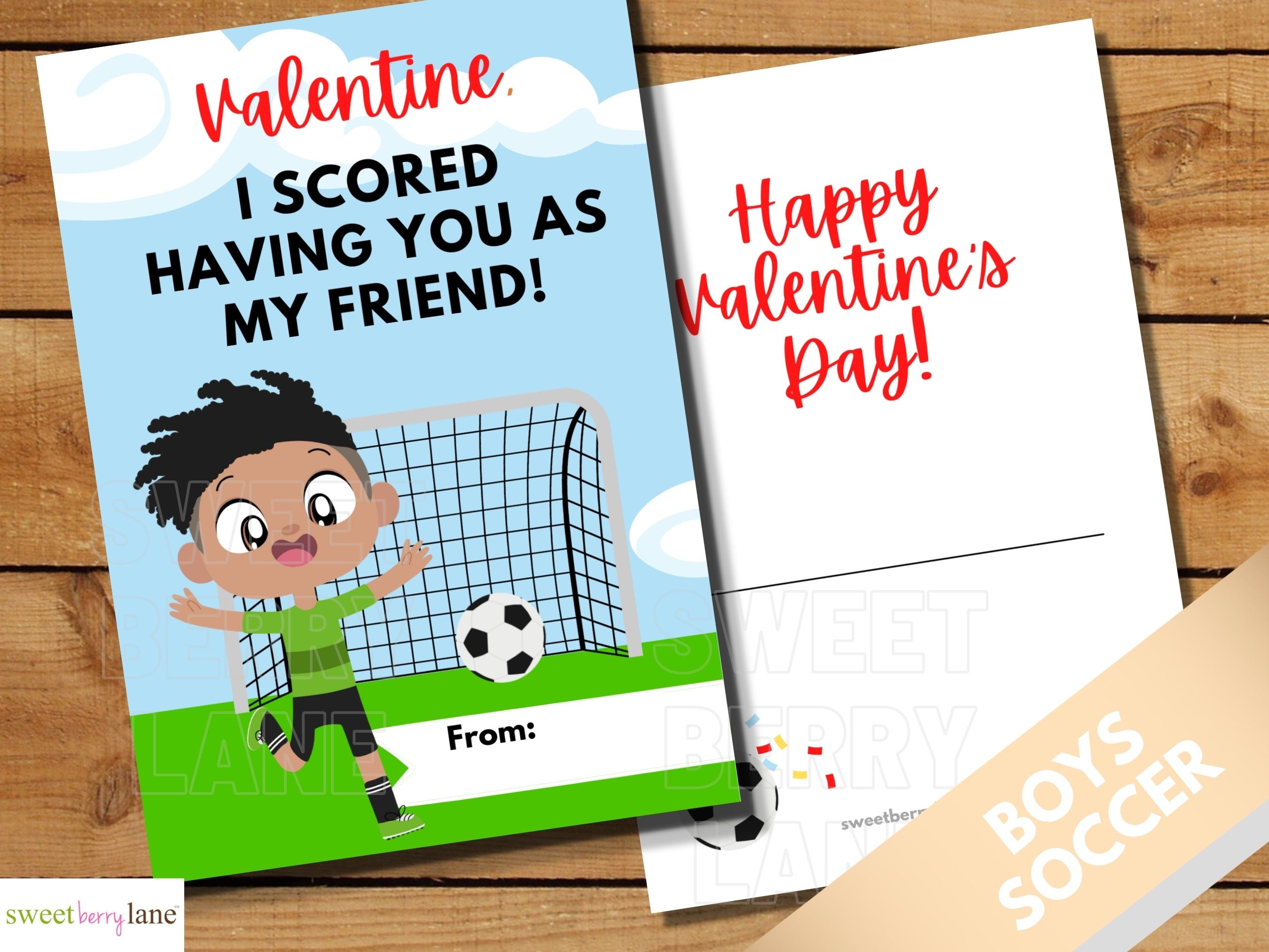Black Boys Soccer- School Valentines Day Cards