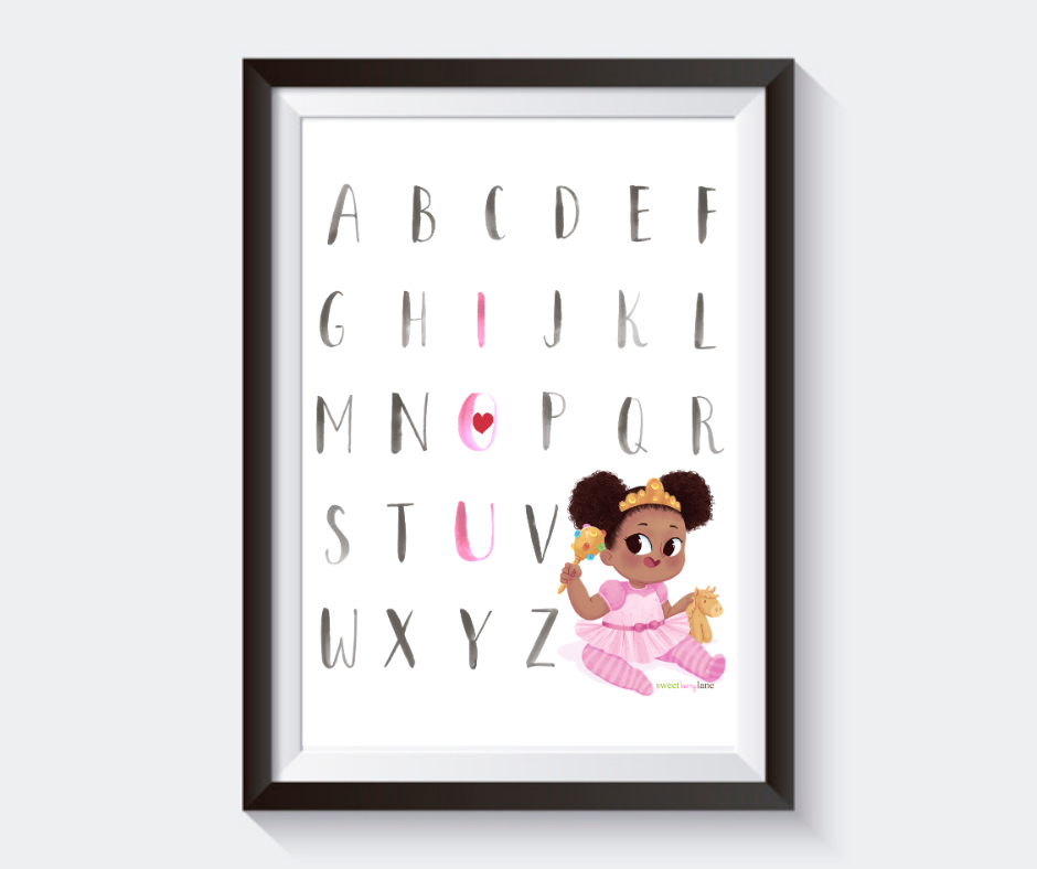 African American Princess I love You Alphabet Artwork - SweetBerryLane