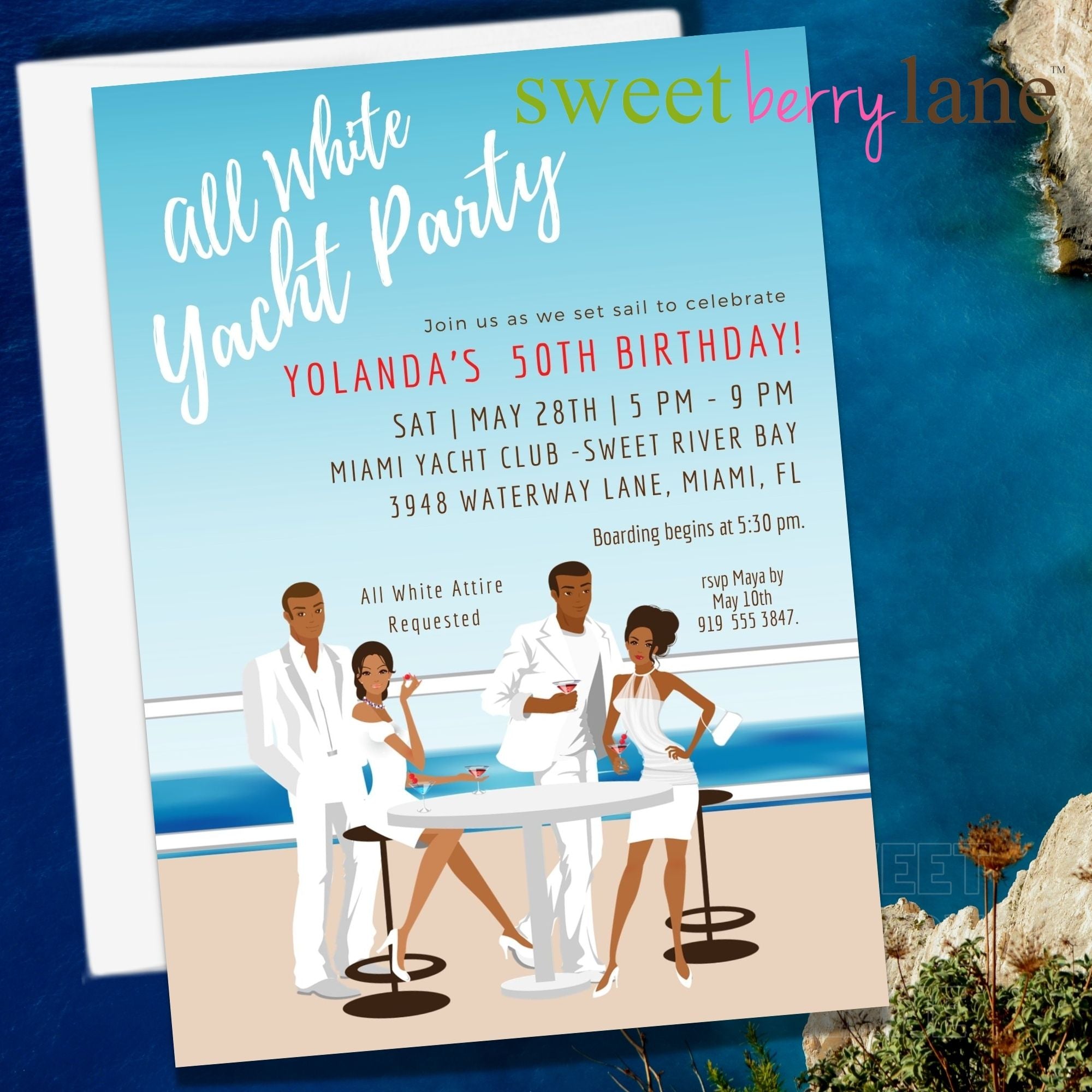 All White Yacht Party Invitation -Sweet Berry Lane