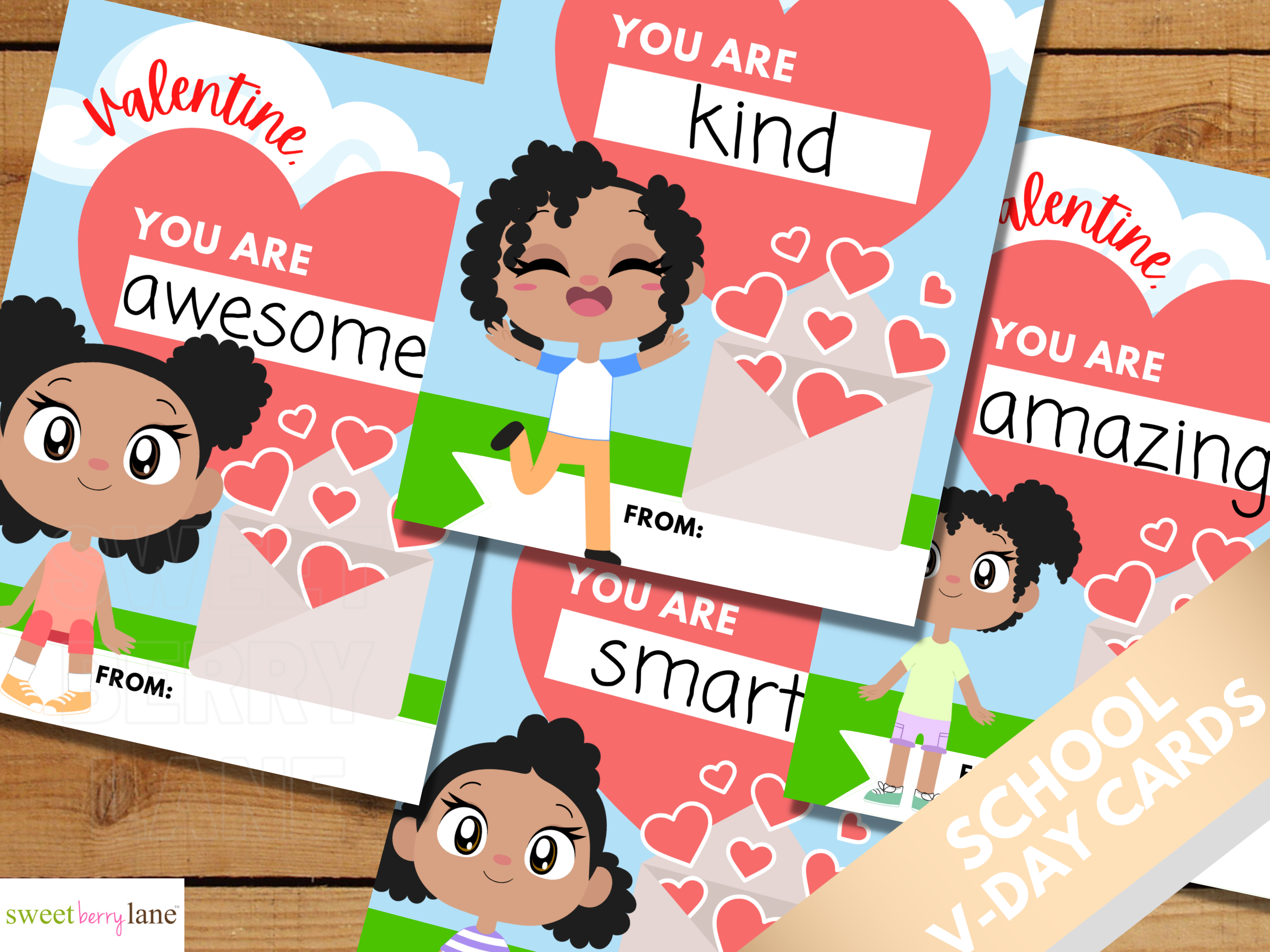 Positive Affirmations Classroom Valentine Cards for Black Girls
