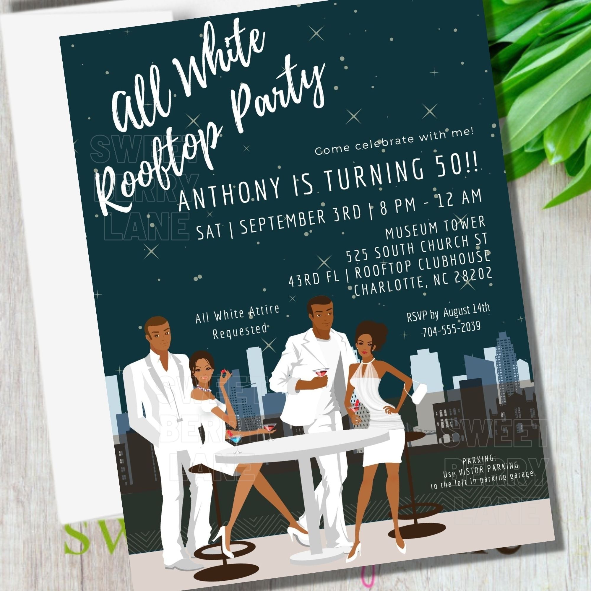 All White Party - African American 50th Birthday Party Invitation